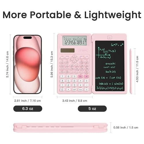 Pink Scientific Calculators for Girls Students, 82 MS Foldable Cute Science Calculator with Notepad Middle and High School Supplies thumbnail 6