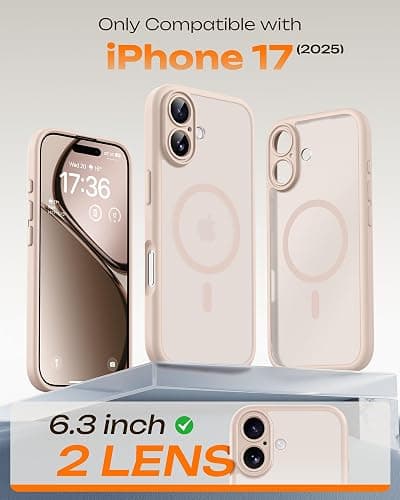 TOCOL for iPhone 17 Case, Full Camera Protection, Built-in Magnetic Ring, Compatible with Magsafe Charger, Drop Protection, Translucent Matte Phone Case for iPhone 17 6.3 inch (Desert) thumbnail 2