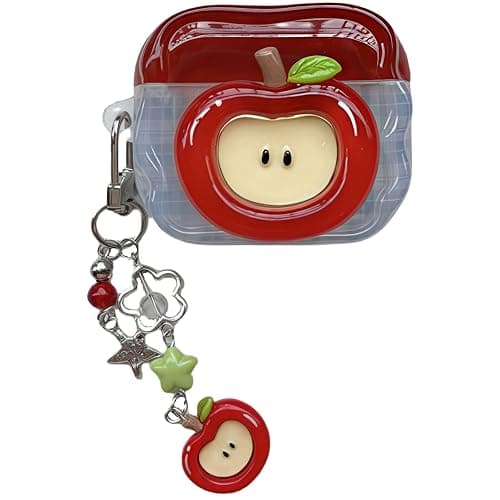 SGVAHY for AirPods 4 Case with Keychain Cute 3D Red Apple Pattern Design Soft Silicone Cover for Women Girls Anti-Fall Shockproof Protective Case for AirPods 4th Generation - Image 1