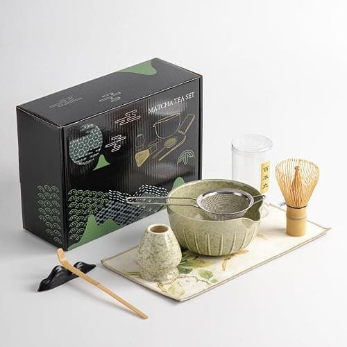 Matcha Whisk Set - 7PCS matcha kit ,Matcha Bowl with Spout, Bamboo Whisk with Ceramic Holder, Macha Scoop and Sifter, Matcha Kit for Ceremony, Gift for Matcha Lovers Green matcha set - Image 1