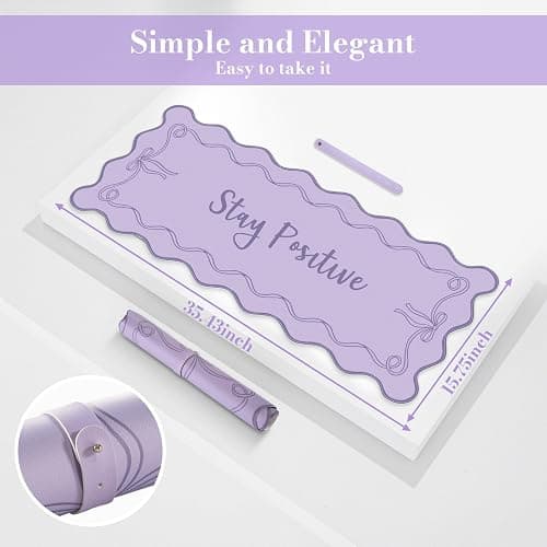 iCasso Purple Office Decor for Women, Scalloped Desk Cover Mat, Large Mouse Pad, Leather Waterproof Accessories Blotter, Non-Slip Mousepad for Organizer Office Dorm Supplies Teacher Girly thumbnail 2