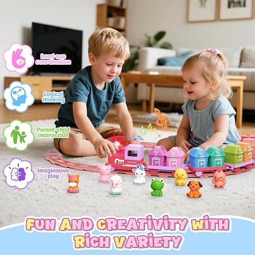 Cmiolacuna Train Set for Girls 2-4, Electric Toy Train with Farm Animals & Music & Lights, Montessori Counting & Sorting Learning Toys for Toddler Girls 1 2 3 Year Old, Christmas Easter Birthday Gift thumbnail 4