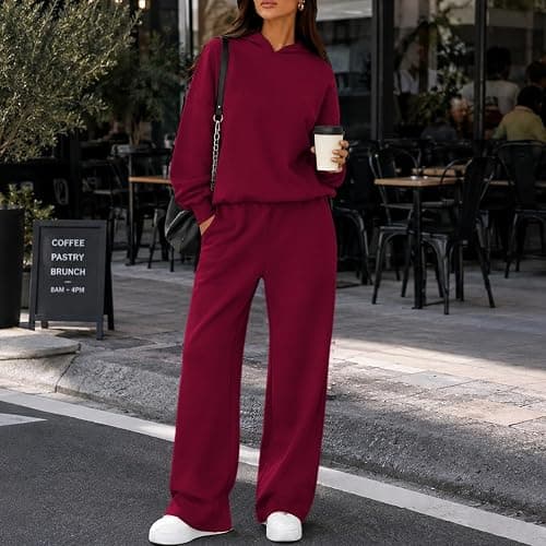 2 Piece Lounge Sets for Women Matching Sweatsuits Airport Travel Outfit | Womens 2 Piece Outfits Lounge Hoodie Sweatsuit Sets Oversized Sweatshirt Wide Leg Pant Set Tracksuit Loungewear Travel thumbnail 2