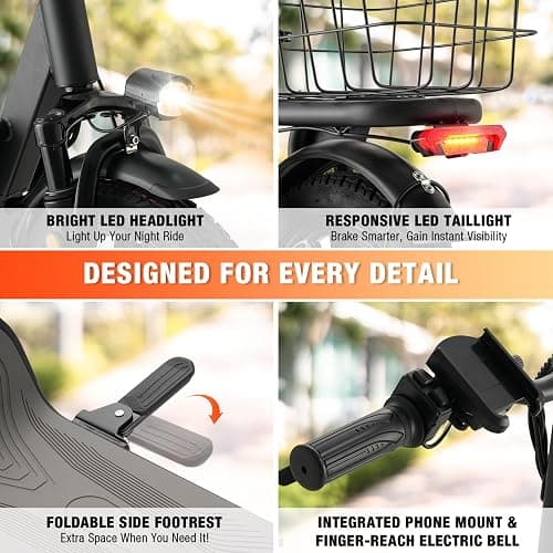 Fastaque Electric Scooter with Seat, 550W Peak Motor E-Scooter Adults, Foldable Scooters for Commute Up to 25 Miles Range, 14” Pneumatic Tire for Outdoor, Dual Disc Brake System, Black thumbnail 9