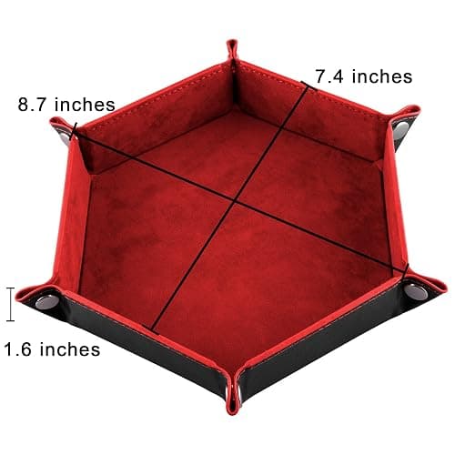SIQUK 2 Pieces Dice Tray PU Leather Dice Trays Folding Hexagon Dice Holder Tray for Dice Games Like RPG, DND and Other Table Games (Black and Red) thumbnail 3