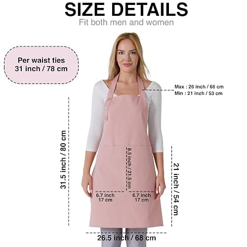 TOSHE Kitchen Apron Waterdrop Resistant Cotton Apron with adjustable Aprons for Women with Pockets 10 Color option Cooking Powder Pink Apron (Powder Pink) thumbnail 5
