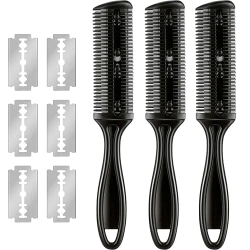 Maitys 3 Pcs Razor Combs for Hair Cutting with 12 Blades, Black | Double Sided Razor Hair Styling Scissors Comb, Split end Trimmer, for Salon & Home - Image 1