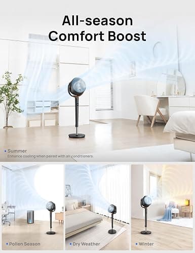 Dreo Fan for Bedroom, 120° Oscillating Standing Fans, Quiet Floor Fan with DC Motor, 100ft Pedestal Fans for Room, 9 Speeds, 4 modes, 20dB, 120° Manual Vertical, 37-42" Adjustable Height, 9H Timer thumbnail 7