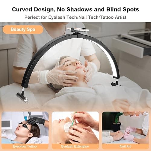 Mznoo Nail Light for Desk, 30'' LED Half Moon Lamp for Nail Techs, Manicure and Handicraft, Adjustable Color Modes and Brightness, with Phone Holder (Black) thumbnail 4