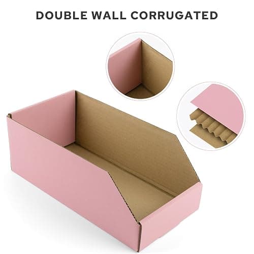 Golden State Art, 12x6x4.5 Cardboard Storage Bins, 30 Pack Corrugated Open Top Bin Box for Shelves Garage Office Warehouse Organization, Pink thumbnail 4