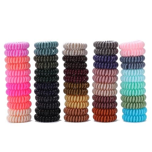 ETANEAR Spiral Hair Ties, 60-Pc Elegant Hair Scrunchies Elastic Hair Ties for Women's Hair Comfortable, Non-Slip, No Damage Perfect for Various Occasions/Styles, Ideal Gift for Girls, Kids - Full-Color - 30 Colors - Image 1