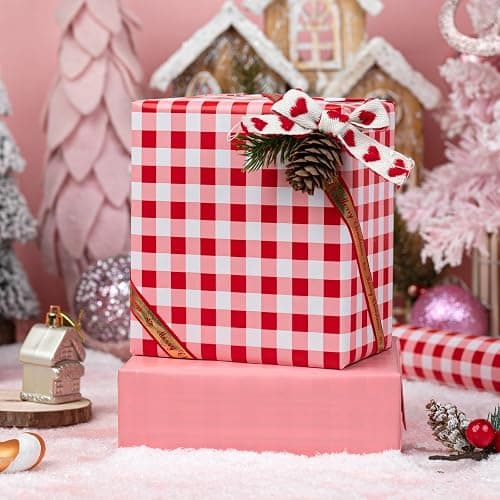 Burymento Red Checkerboard Wrapping Paper, Gift Wrap for Birthday, Valentines, Mothers day, Graduation, Wedding, Fathers day, Baby Shower, Christmas (17in x 32.8ft) thumbnail 7
