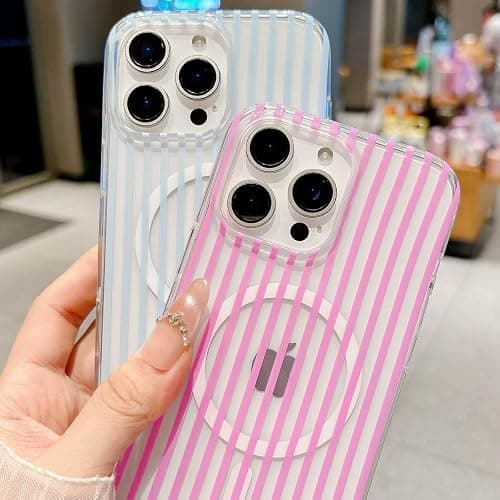 HYUEKOKO Clear Striped Phone Case for iPhone 13 & iPhone 14 & iPhone 15, Fashion Retro Stripe Pattern Aesthetic Cover, Soft TPU Slim Shockproof Case for Girls Women, Clear-Blue thumbnail 8
