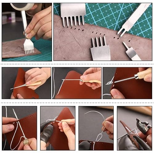 TLKKUE Leather Working Tools Leather Craft Tools for Carving Stamping Sewing Punching Cutting with Custom Storage Bag Professional Tooling Kit for Crafting, Repair & DIY Projects thumbnail 7