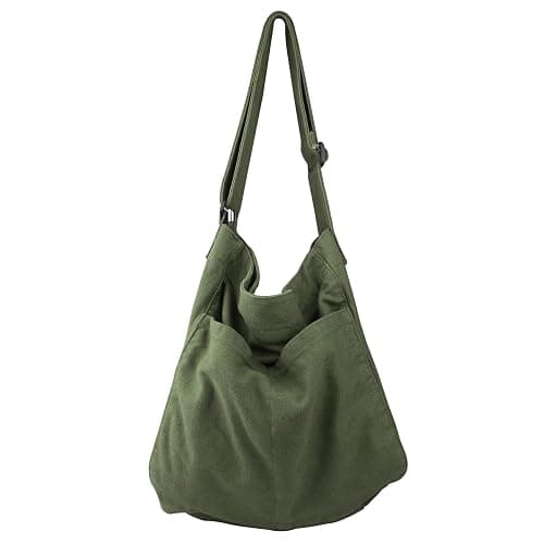 Canvas Hobo Crossbody Shoulder Tote Bag for Women and Men W/Multi-pocket Casual Purse Messenger Bags Travel Work - Image 1