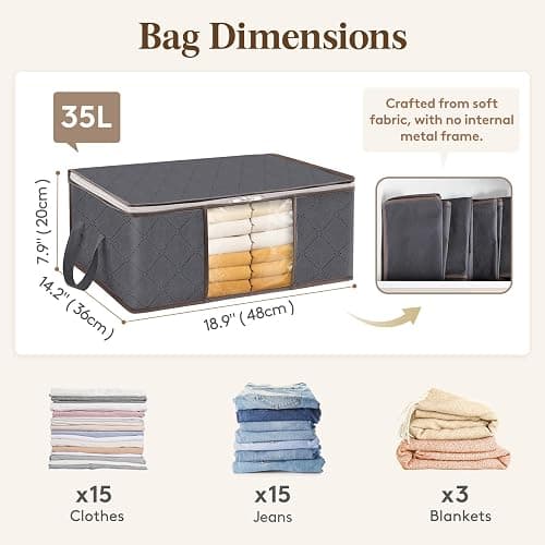 Lifewit 6 Pack Clothes Storage Bag, Foldable Storage Bin Closet Organizer with Reinforced Handle, Sturdy Fabric Blanket Storage with Clear Window, Storage Containers for Clothing, Bedding, Gray thumbnail 3