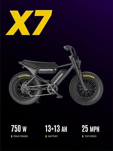 MACFOX X7/X7L Electric Bike for Teens Adults, 750W Peak Power Class 3 Ebike 25MPH with 20x5.0 Rear Fat Tire and Hydraulic Brakes High-Strength Carbon Steel Fame Suitable for Travel in The City/Campus thumbnail 2