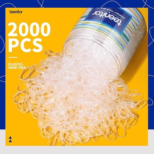 Teenitor Clear Elastic Hair Bands, 2000pcs Mini Hair Rubber Bands, Hair Ties, Soft Hair Elastics Ties, 2mm in Width and 30mm in Length thumbnail 2