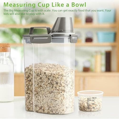 Viretec Rice Airtight Storage Container, 3 to 5Lbs Cereal Dry Food Flour Bin, Pet Dog Cat Food Dispenser with Measuring Cup, BPA Free Clear Plastic Kitchen and Pantry Organization Bin for Sugar thumbnail 5