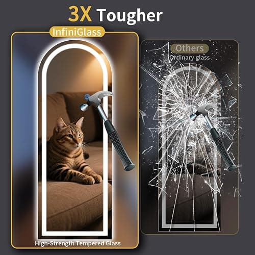 InfiniGlass Arch Full Length Standing Mirror with LED Lights, 56"x20" Lighted Mirror with Dimming & 3 Color Lighting, Tall Mirror Full Body for Bedroom, Dressing Room thumbnail 6