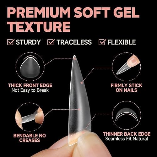 UNA GELLA Stiletto Gel Nail Tips 504pcs Long Stiletto Almond Clear Curved Nails Tips Half Cover False Fake Nails for DIY Press On Nails Extension Art Salon 12 Sizes thumbnail 4