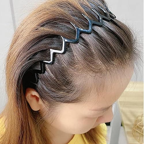 LZEDIRA 2PCS Unisex Adult Men Women Girls Plastic Wavy Tooth Headband, Black, Brown thumbnail 6