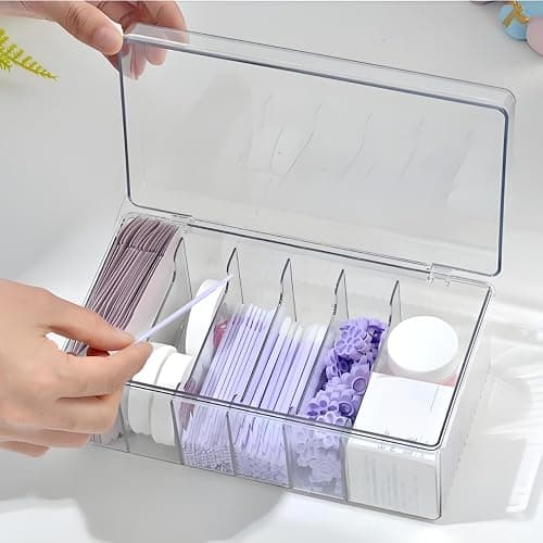 Acshio 2 Pack Lash Extension Organizer, Clear Eyelash Cart Storage Boxes with 6 Compartments, Separated Large Capacity Eyelash Extension Supplies Storage Container for Lash Techs thumbnail 2