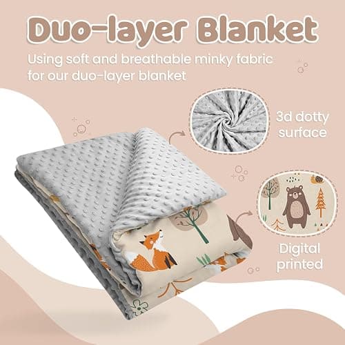 SANDJEST Woodland Animal Blanket - 30 x 40 Kids Minky Blankets for Boys Girls - Gifts for Birthday Christmas - Nursery Bedroom Decor thumbnail 4