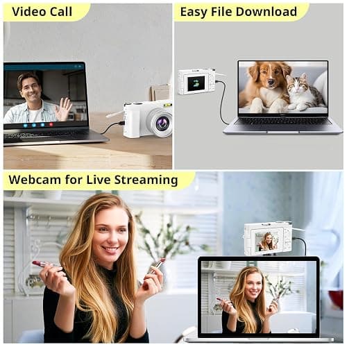 Duluvulu 4K Digital Camera for Photography Autofocus, 2026 Latest 48MP Vlogging Camera for YouTube with SD Card, 2 Batteries, 3" 180°Flip Screen Compact Travel Camera for Teens with 16X Zoom,Off White thumbnail 6