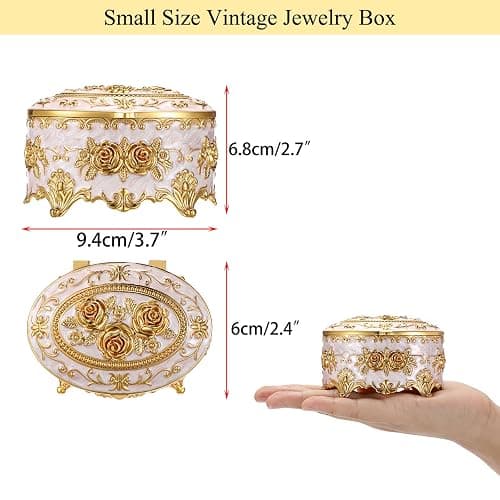 Hipiwe Vintage Metal Jewelry Box - Oval Trinket Organizer Ring Box Case with Rose Pattern Jewelry Storage Box for Ring Earrings Necklace, Gift for Women thumbnail 3