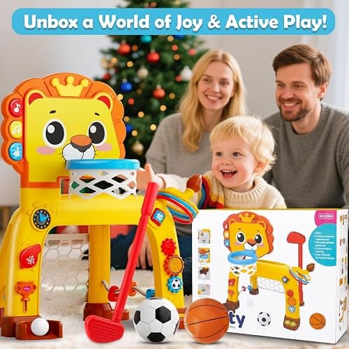 OWNONE 1 4 in 1 Toddler Basketball Hoop & Soccer Goal, Gift for Boys Girls 1 2 3 Years Old, Kids Sports Toys with Lights Sounds Music, Baby Toys for 12-18 Months, Christmas Birthday Gift for Age 1-3 thumbnail 8