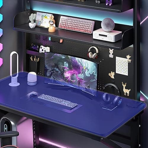 OXBZKMY Clamp on Desk Shelf with Pegboard, Black Desktop Organization Bookshelf Storage Shelves for Home Office Dorm Gaming Desk, Space Saving Tabletop Display Rack (Black, 39.5(W) x37.5in(H)) thumbnail 7