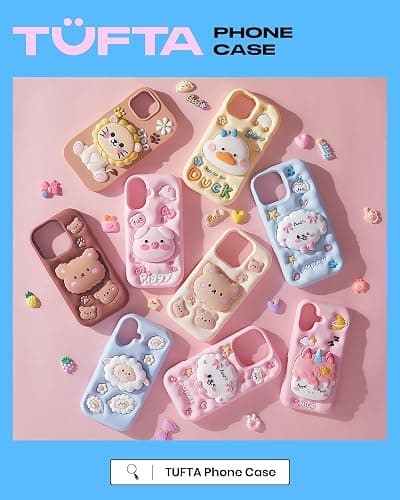 TUFTA Kawaii 3D Teddy Bear Phone Case for iPhone 15 (with Retractable Phone Stand & Grip) Cute Girly Cartoon Soft Silicone Phone Cover for Girls, Kids, Teens, and Women, Brown thumbnail 7