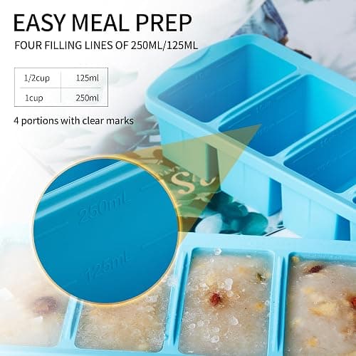 WENQING Silicone Freezer Tray with Lid 2 Pack Silicone Freezer Molds - Large Ice Cube Tray - Makes 8 Perfect 1 Cup Portions Soup Cubes Meal Prep Containers- Oven & Dishwasher Safe thumbnail 4