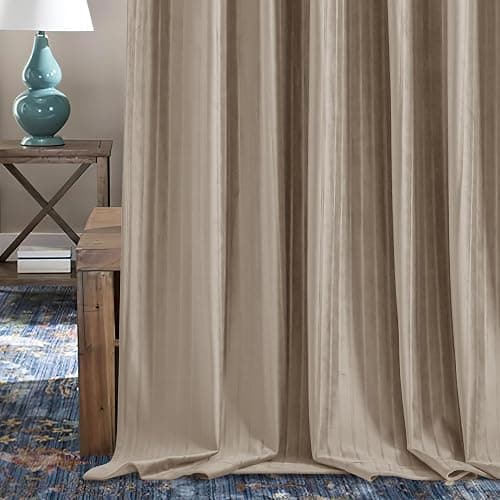 RYB HOME Striped Velvet Curtains 96 inches Long, Back Tab Room Darkening Noise Reducing Window Treatment for Living Room Bedroom Privacy Protect for Stuido, Grey, W52 x L96 inch, 2 Panels thumbnail 3