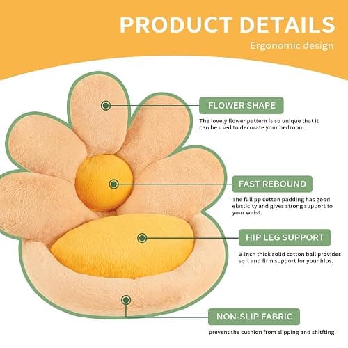 Ditucu Flower Shape Chair Pillow Cute Seat Cushion 19 inch Comfy Lazy Sofa Floor Pillows Dorm Seating for Bedroom Decor Orange thumbnail 7