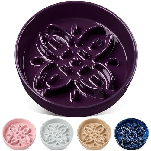 vancasso Ceramic Slow Feeder Dog Bowls, Puzzle Dog Food Bowls with Floral Maze, Anti -Slip Pet Food Dish for Large Breed, 3 Cups, Purple - Image 1