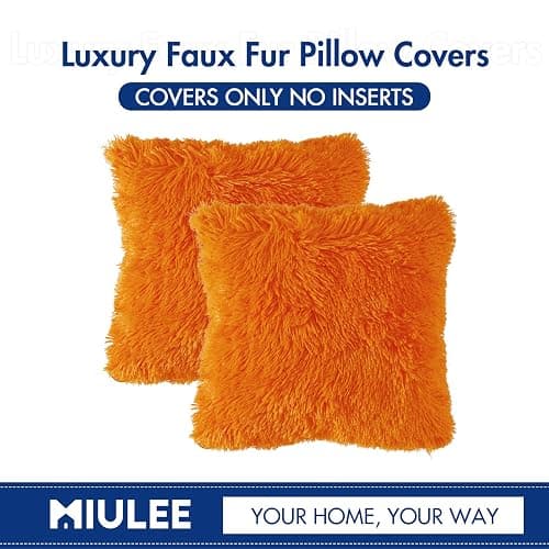 MIULEE Set of 2 Fall Luxury Faux Fur Throw Pillow Cover Deluxe Decorative Plush Pillow Case Cushion Cover Shell for Sofa Bedroom Car 18x18 Inch Orange Halloween thumbnail 7