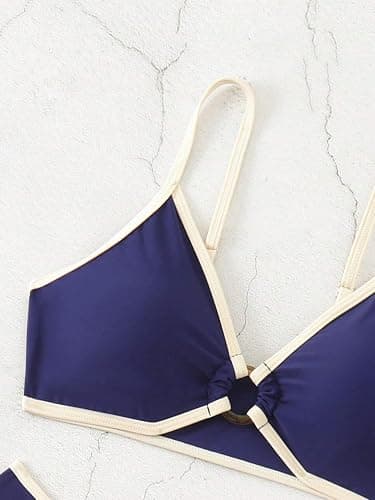 Fanuerg Women's Triangle Bikini Sets Circle Ring Linked Two Piece Swimsuit Color Block Cheeky Bathing Suits thumbnail 6