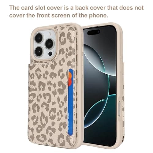 iCoverCase Compatible with iPhone 16 Pro Wallet Phone Case with Card Holder for Women Men, [RFID Blocking] Card Slots PU Leather Protective Wallet Case 6.3 Inch (Beige Leopard) thumbnail 3