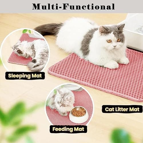 HCY&WLD Cat Litter Mat, Honeycomb Double Layer Cat Litter Trapping Mat, Waterproof Urine Proof Non-Slip, Scatter Control, Less Waste, Easier to Clean, Pink, 24" x 18" thumbnail 6