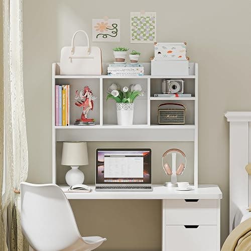 Nova Microdermabrasion Wooden Desktop Bookshelf with 6 Shelves–3-Tier Desk Organizer Hutch for Computer Desk, Home or Office (White) thumbnail 5