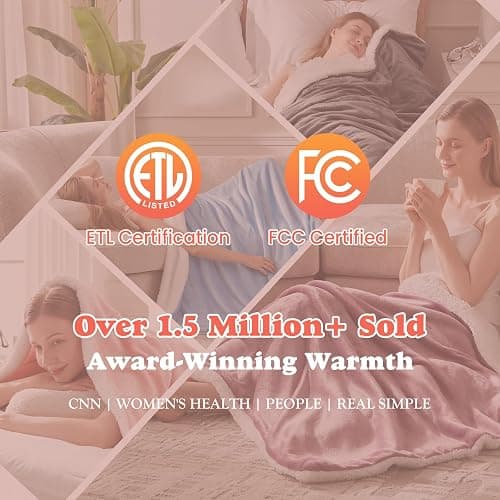ACCU-WARMTH Cozy Heated Blanket Throw Size - Fast Warming Electric Throw Blanket with 6 Heat Settings & 4 Hours Auto-Off, Ideal Gift for Her, 50"x60", London Grey thumbnail 5