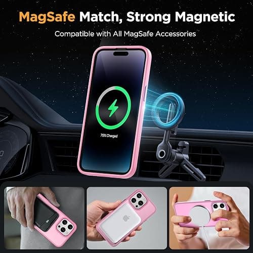 Miracase Magnetic for iPhone 14 Pro Case 6.1 inch (Compatible with MagSafe)（with 2X Screen Protectors） Military-Grade Protection, Anti-Fingerprint Translucent Matte Phone Case Cover, Mes Pink thumbnail 3