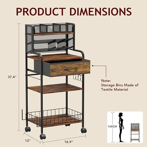 Homsorout Art cart, 3 Tier Rolling Cart - Utility Cart with Storage Drawer and Wheels, Versatile Art & Craft Organizer for Home, Office, or Studio Ideal for Storing Brushes, Paints （Brown） thumbnail 3