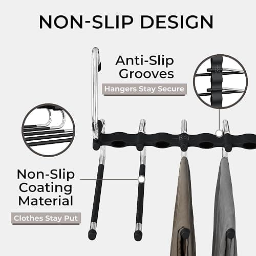MORALVE Pants Hangers Space Saving - 2 Pack - Non-Slip Multi-Layer Space Saving Hangers - Multifunctional Clothing Rack for Closet Storage - Ideal for Jeans, Trousers, Skirts, Scarves & Slacks (Black) thumbnail 5