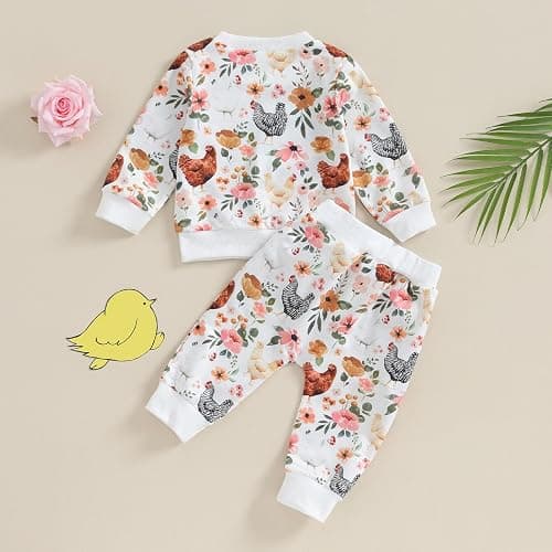 Hnyenmcko Newborn Baby Girl Clothes Waffle Long Sleeve Floral Sweatshirt Shirt Top + Pants Infant Fall Winter Outfits Set thumbnail 6