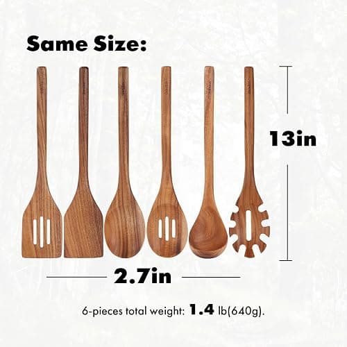 Acacia Wood Utensils Set - 6 Piece Handmade Wooden Spoons for Cooking, Natural Acacia Wood Kitchen Utensils for Non-stick Cookware, Turner, Serving Spoon, Slotted Spoon, Soup Ladle, Spaghetti thumbnail 3