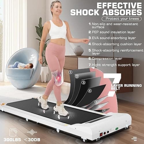 Walking Pad Treadmill 300 Lb Capacity Portable Treadmills for Home Office Under Desk Treadmill with App & Remote Control, LED Display/Ultra-Quiet/Installation-Free thumbnail 4