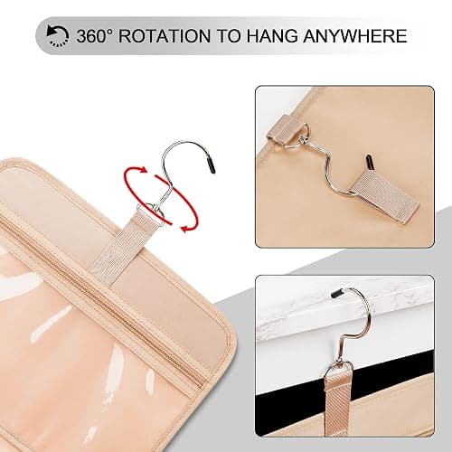 COOSKY Travel Hanging Toiletry Bag for Women, Holds Full-Size Shampoo, with Jewelry Organizer Compartment, Extra Large Makeup Bag, Waterproof Cosmetic Bag, Toiletries Kit Set with Trolley Belt, Black thumbnail 7